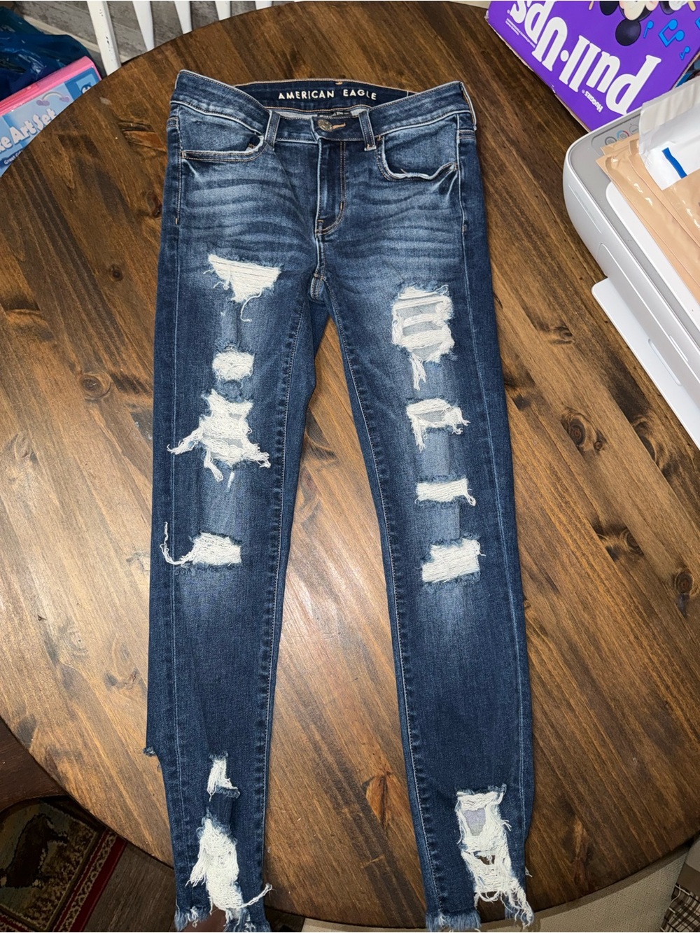 American Eagle Outfitters Dark Blue Ripped Skinny Jeans